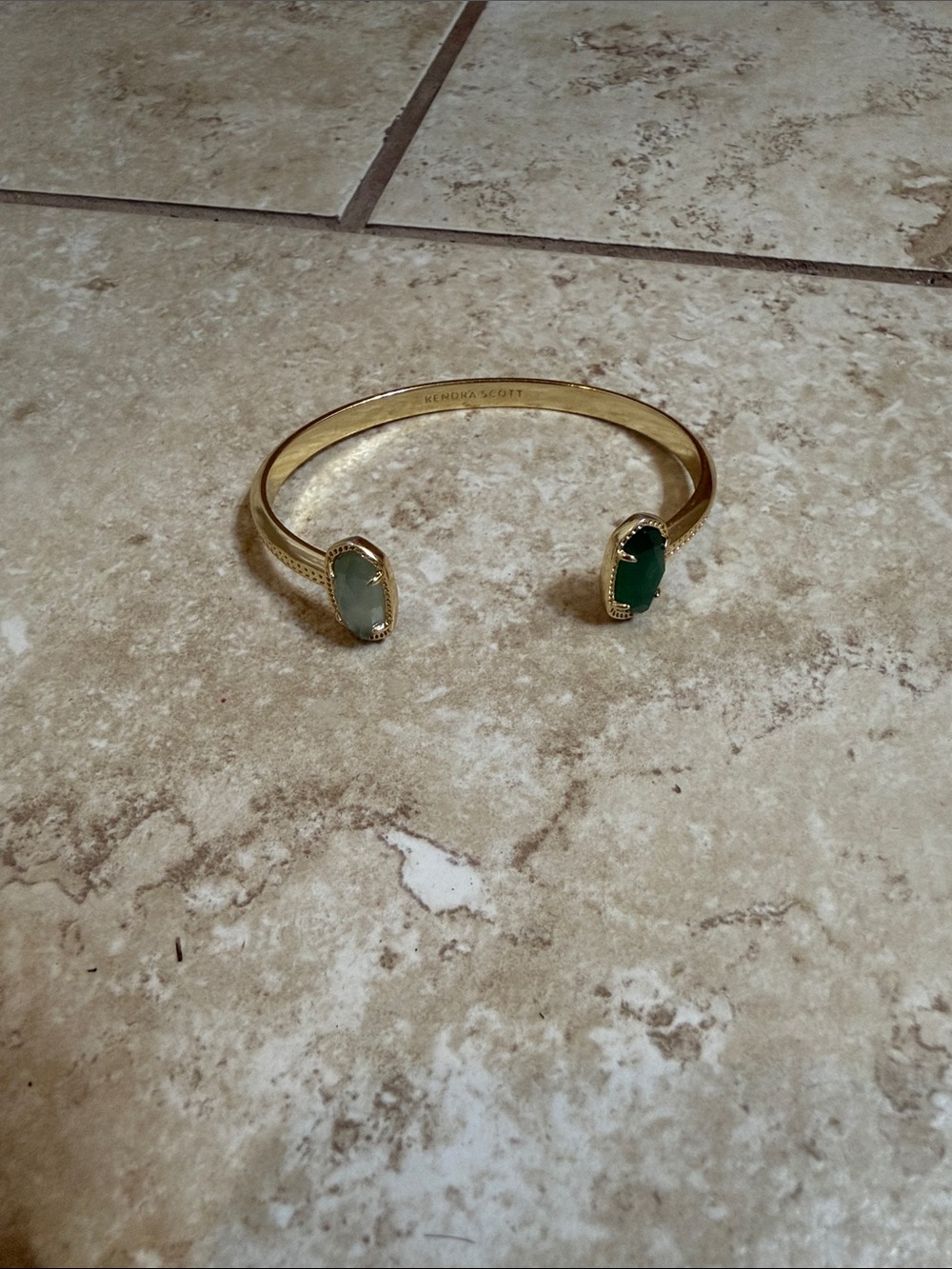 Kendra Scott Gold Open Cuff Bracelet with Light Green and Dark Green Stones